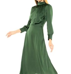 Mock Neck Satin Midi Dress